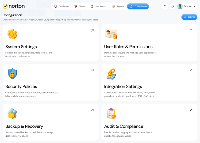 Configuration entry points — Norton screen